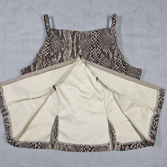 Vtg 90s Y2K Mini Skirt Set Size 7 Brown Snakeskin Slit USA Square Neck Mandee - Picture 7 of 16